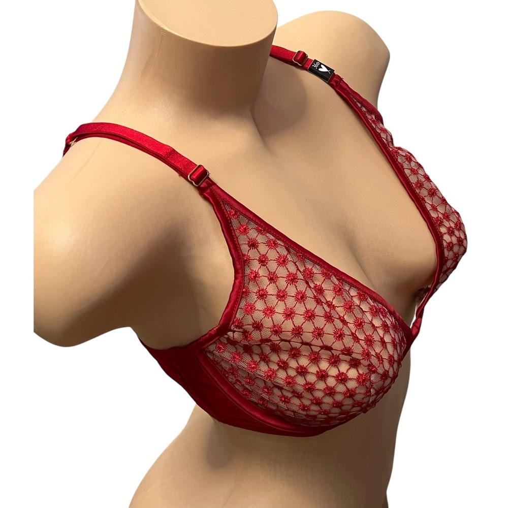 Victorias Secret Starburst Unlined Plunge Bra Underwire Red‎ Embroidered 36D NWT - Picture 15 of 16